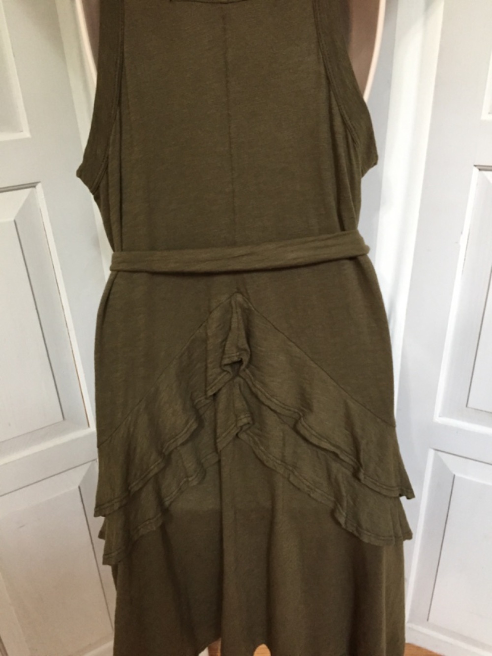 Wilt Olive Green Sleeveless Tank Dress w/ Tie Waist & Back Ruffle - Picture 10 of 15